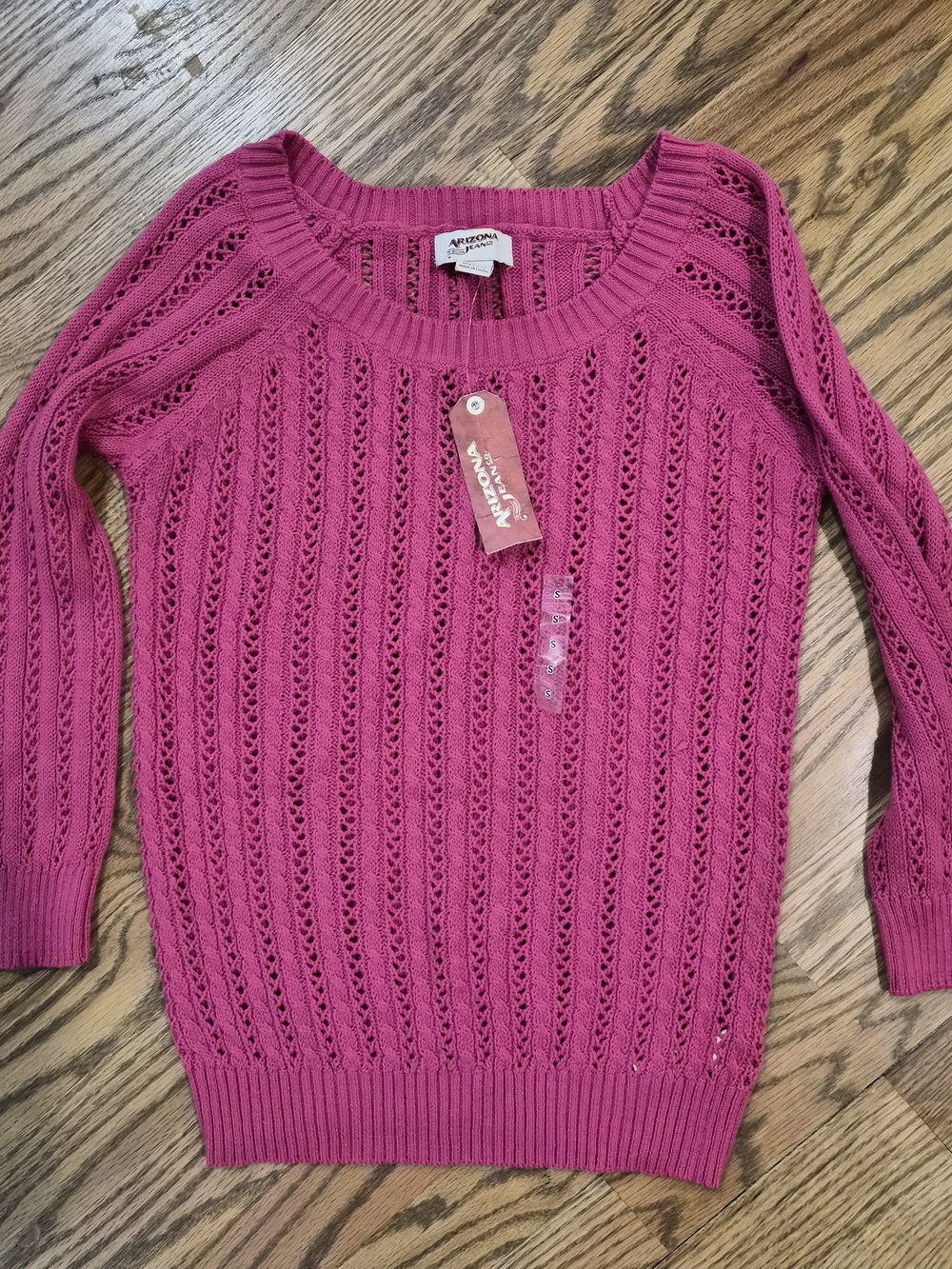 Arizona Jean Company Raspberry Open-Knit Crewneck Sweater